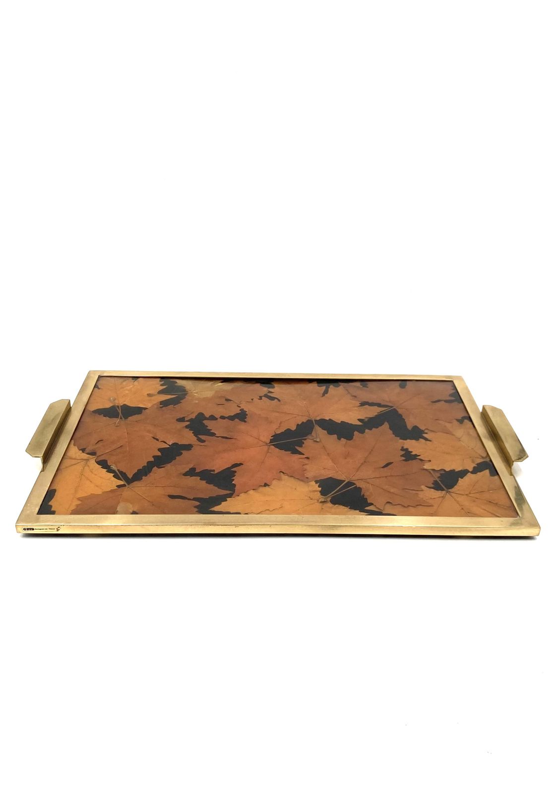 750.0 Hollywood Regency Brass And Leaves Resin Tray, Montagnani Firenze Italy 1970s photo