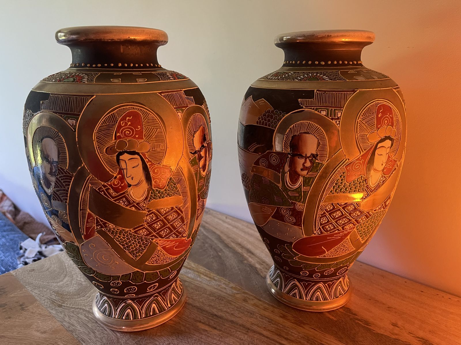 Pair Of Early 20th Century Maruni Satsuma Vases 31cm Tall