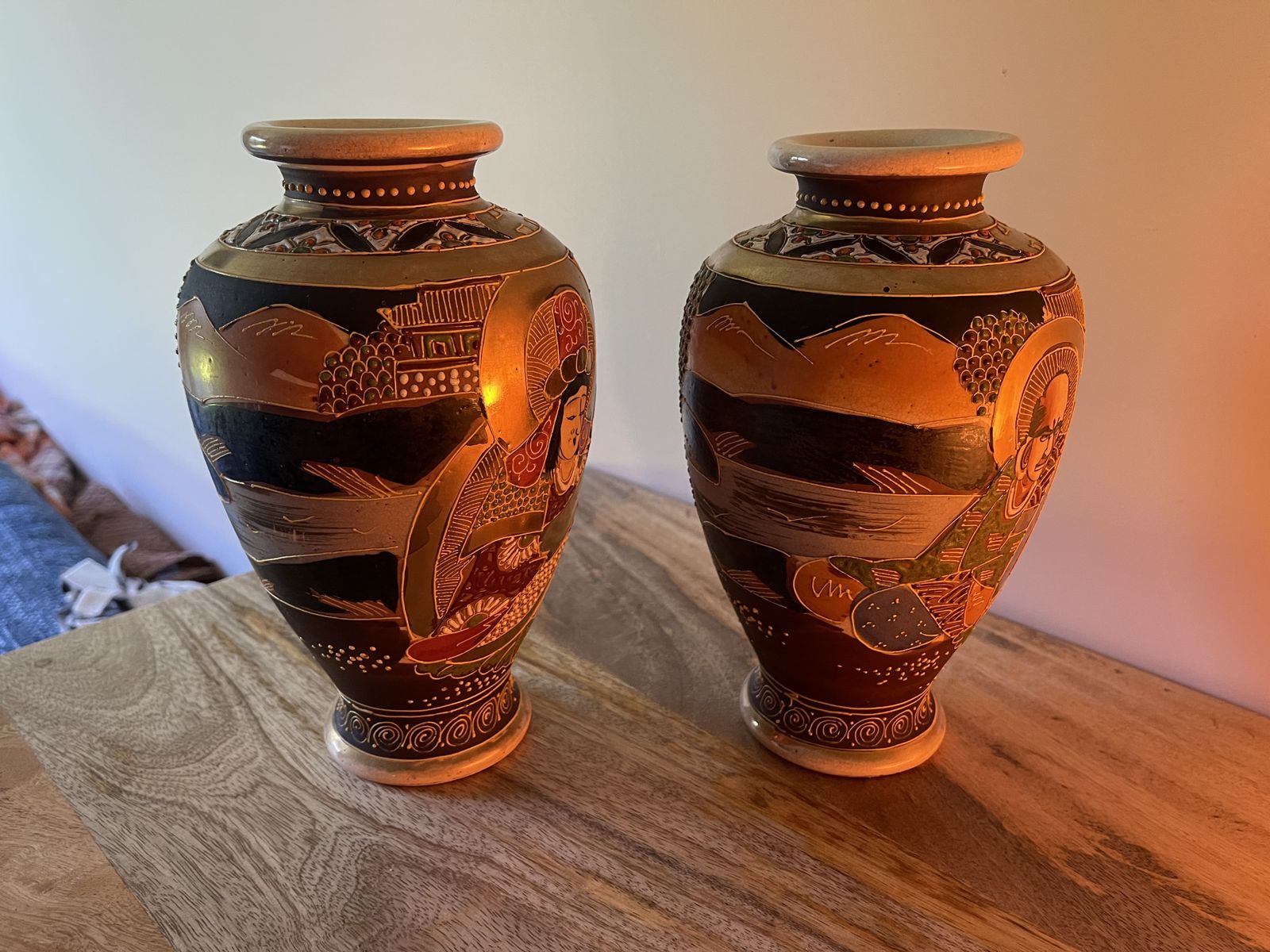 Pair Of Early 20th Century Maruni Satsuma Vases 22cm Tall photo Home Decor