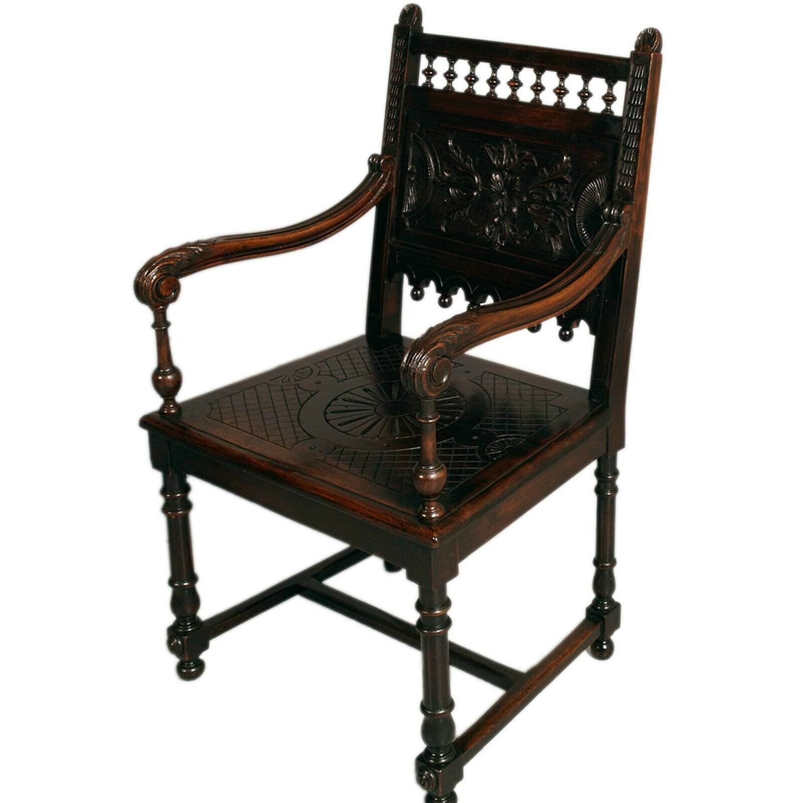 Venice Armchairs By Testolini Frères Renaissance Style. Solid Oak, Wax Polished photo Furniture