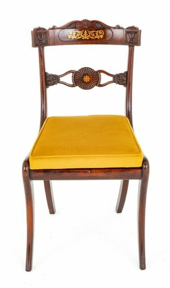Set Regency Dining Chairs Period Antique Brass Inlay photo vinterior