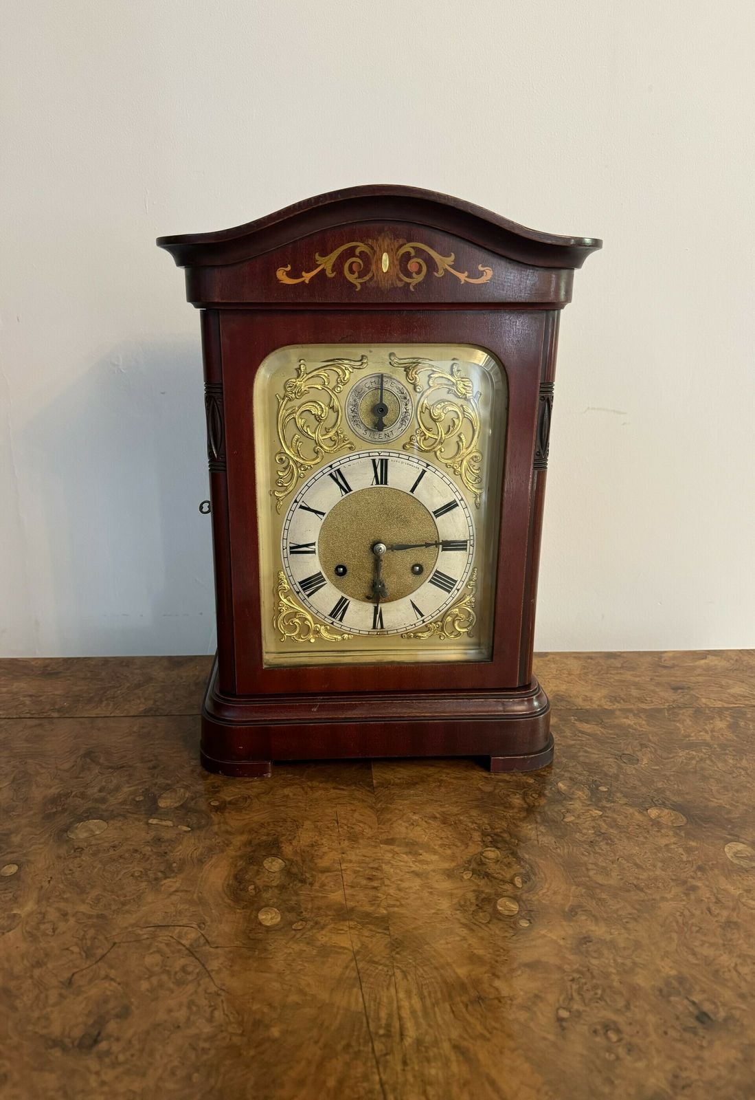 Edwardian Quality Mahogany Inlaid Chiming 8 Day Mantle Clock photo buy