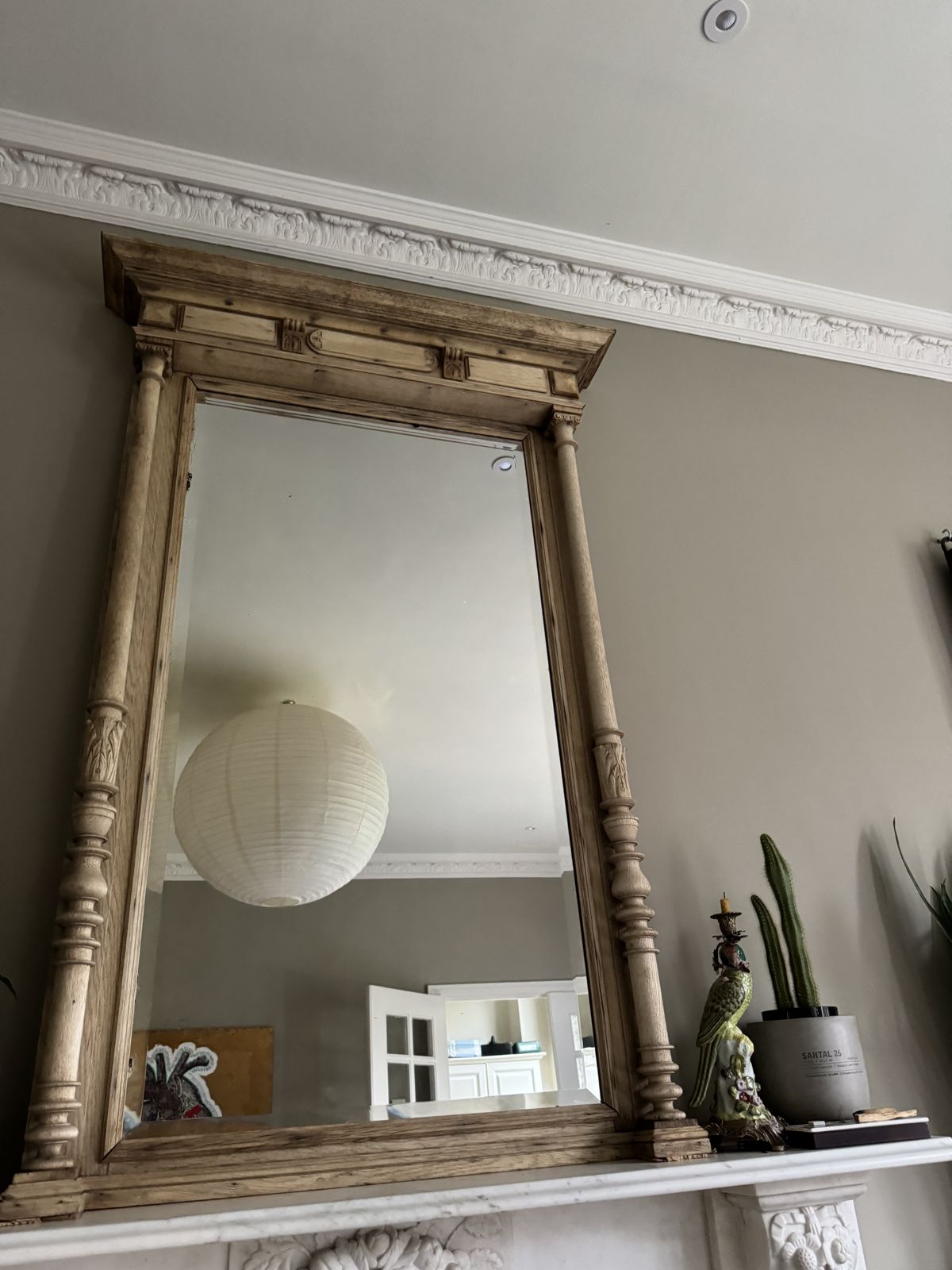 Antique Bleached Oak Mirror W/ Original Bevelled Glass. 1890s. photo for sale