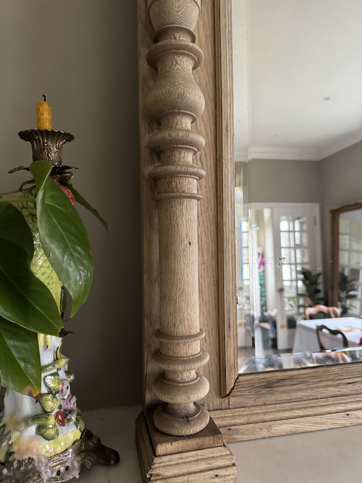 Antique Bleached Oak Mirror W/ Original Bevelled Glass. 1890s. photo Home Decor