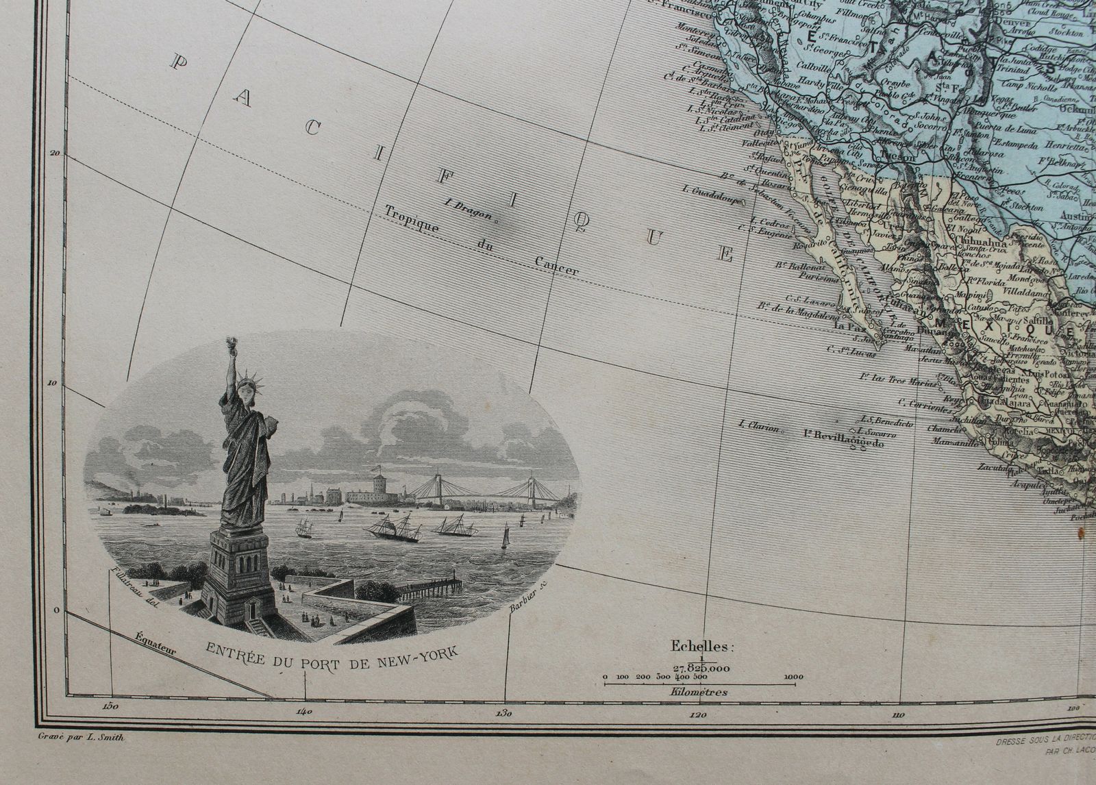 Antique Map Titled 'Amérique Du Nord'.  Published By J. Migeon, C1880 photo furniture