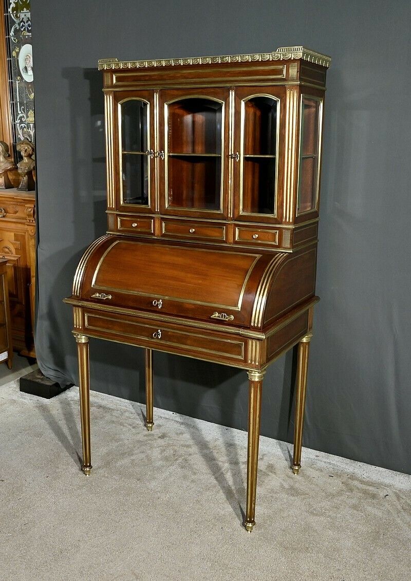 Rare Small Cylinder Desk And Showcase, Louis XVI Style – Mid 19th Century photo Furniture