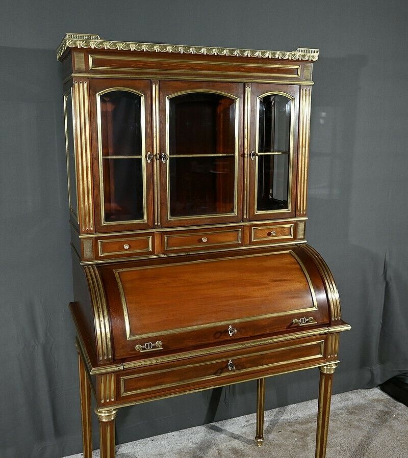 Rare Small Cylinder Desk And Showcase, Louis XVI Style – Mid 19th Century photo vintage