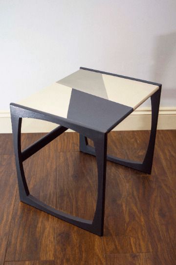 Midcentury Gplan Quadrille Side Table – Geometric Design In Black Grey Beige (Large)