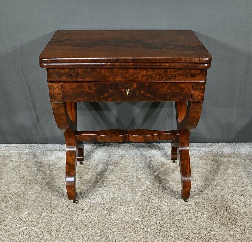 Burl Mahogany Games Table, Restoration Period – Early 19th Century photo for sale