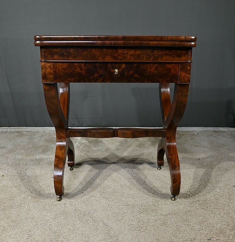 photo buy Burl Mahogany Games Table, Restoration Period – Early 19th Century