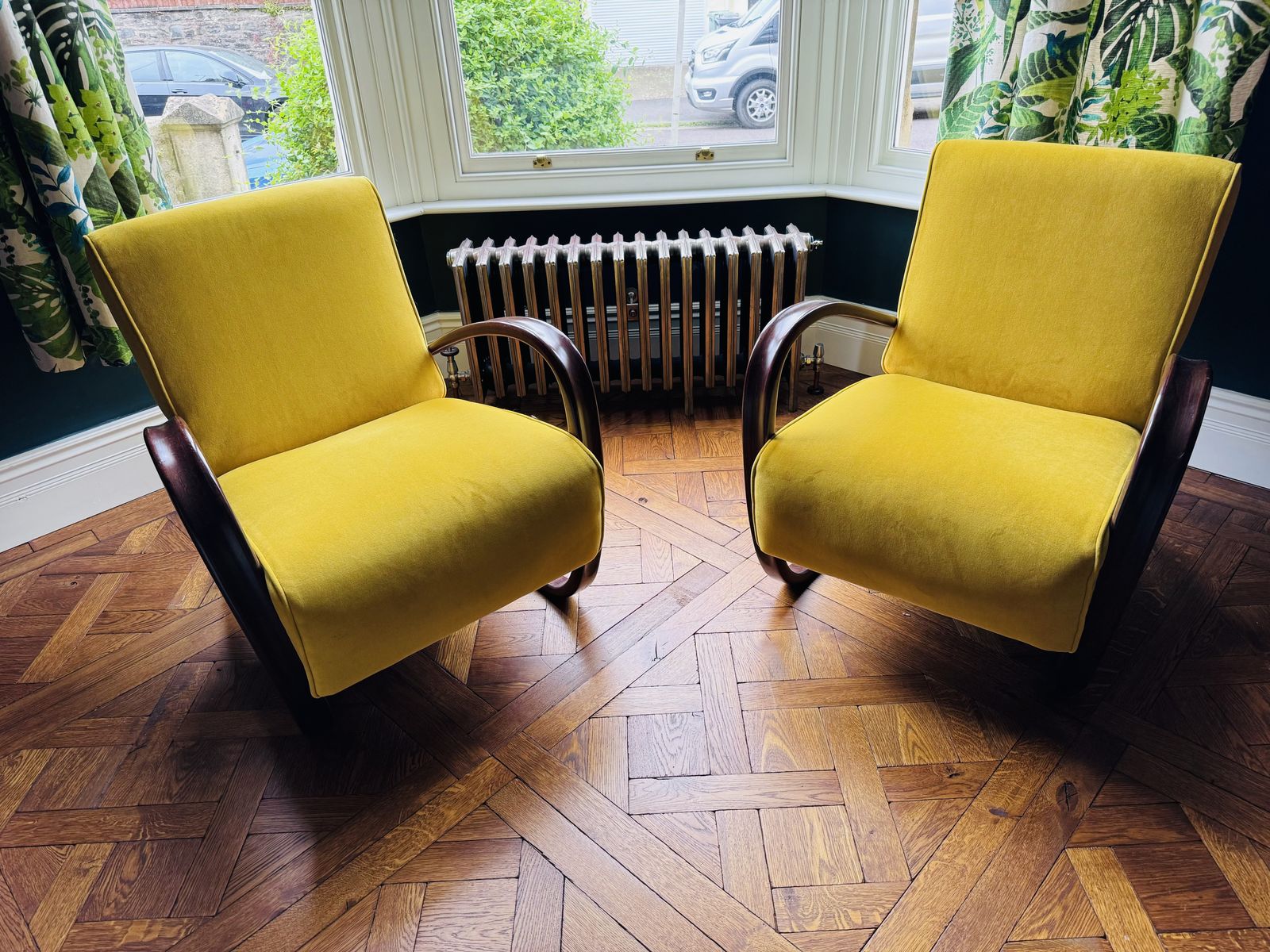 Pair Of Original Halabala H269 Armchairs In Madison Zest Velvet photo for sale