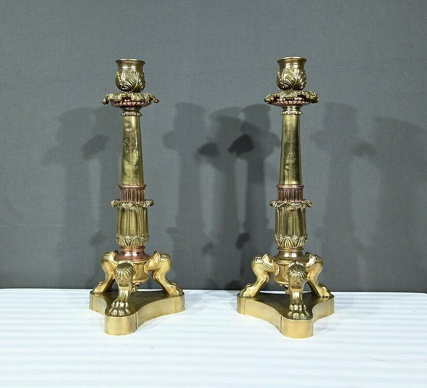 Pair Of Bronze Candlesticks, Restoration Period – Early 19th Century photo furniture