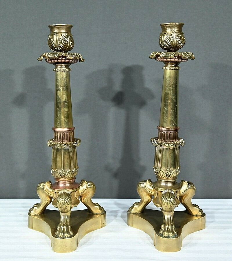 Pair Of Bronze Candlesticks, Restoration Period – Early 19th Century photo Home Decor