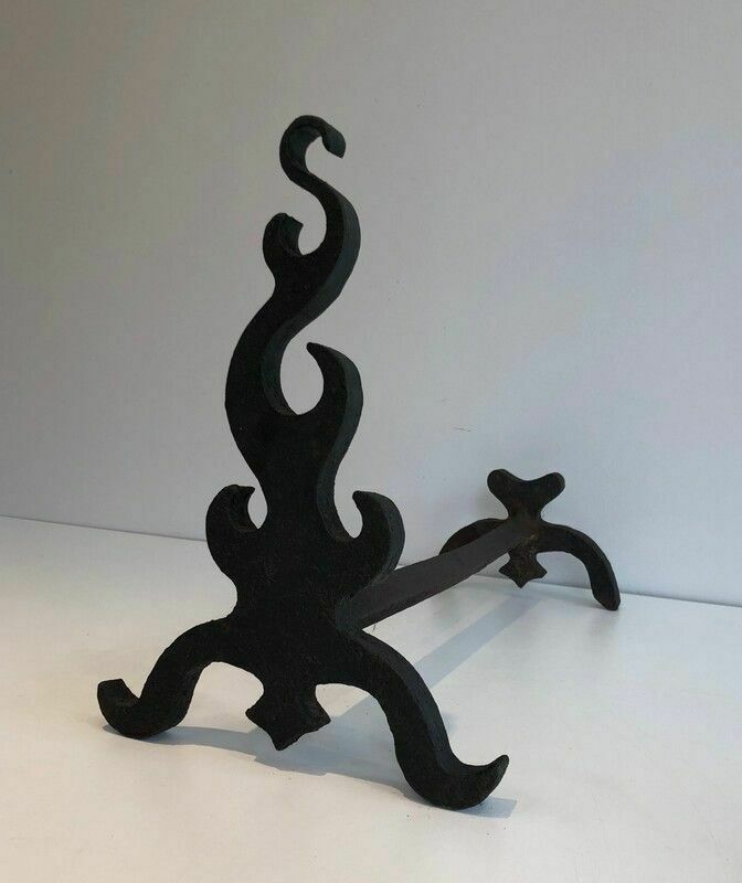 Pair Of Cast Iron And Wrought Iron Andirons photo Home Fixtures