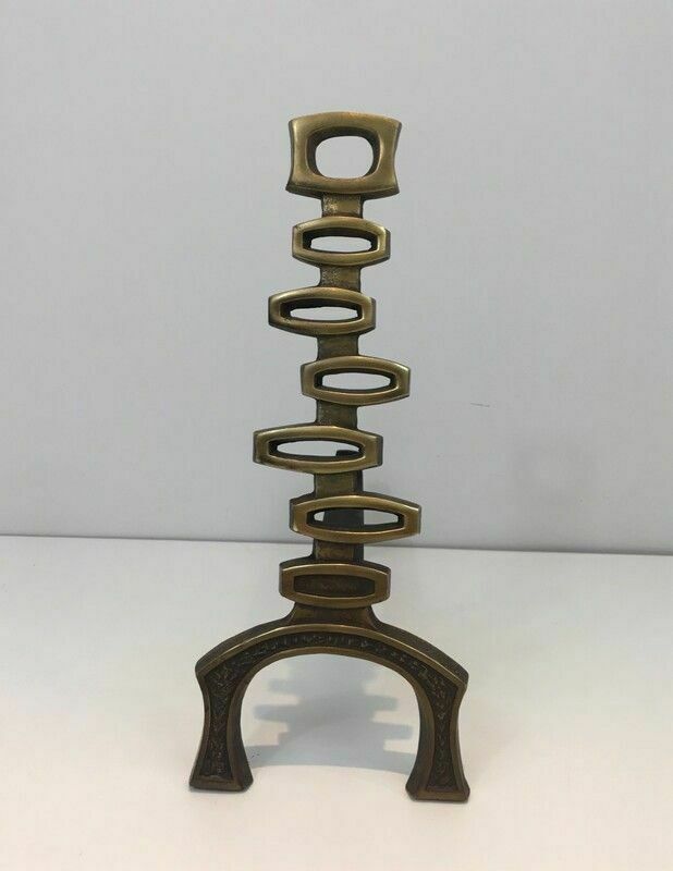 Pair Of Modernist Brass Andirons photo Home Fixtures