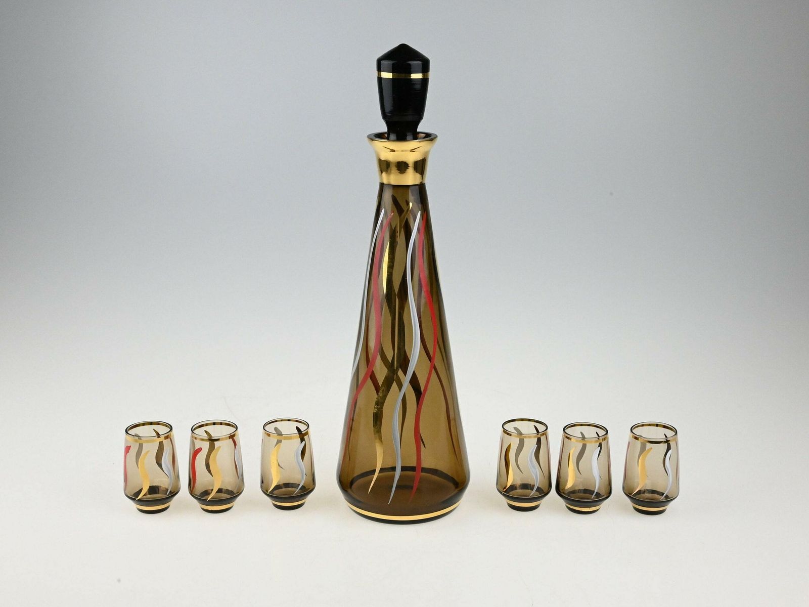 Czech Glass Liquer Set, Mid Century Glassware, Bohemian Glass, Mid Century Decanter, Mid Century Glass, Decanter Set, Czech Decanter photo Home Decor