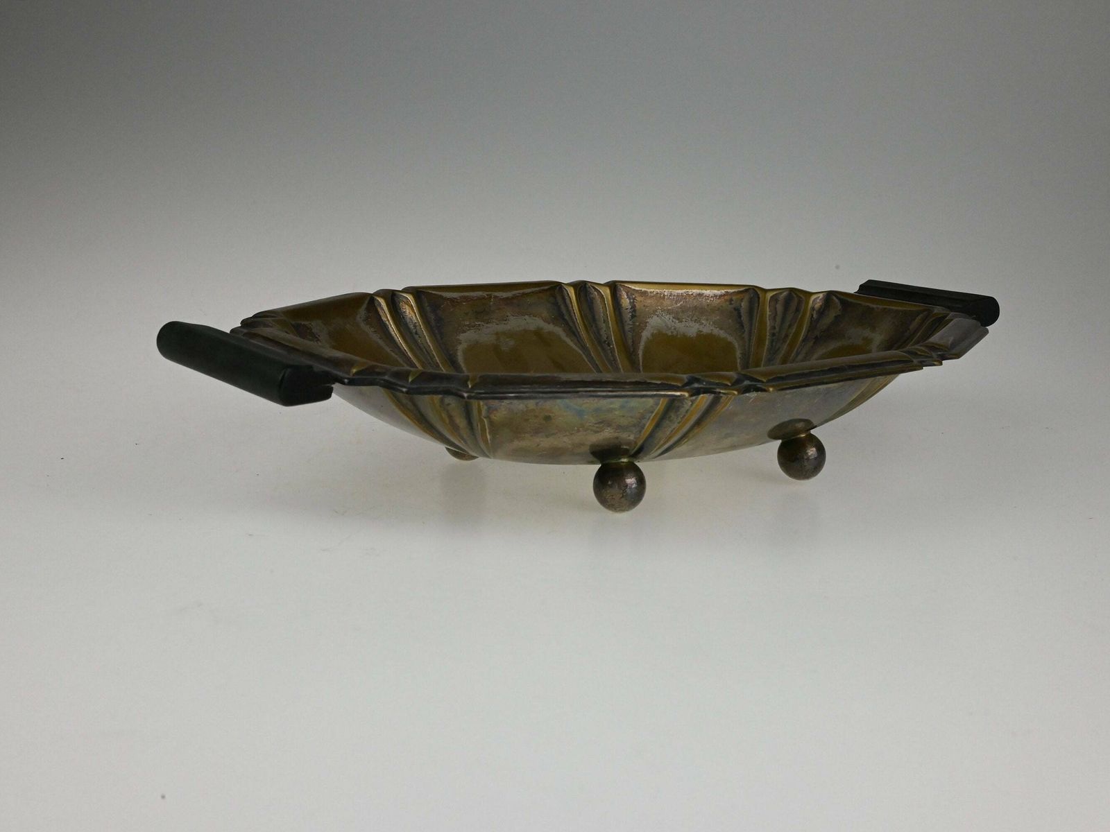 Antique Brass Art Deco Bowl With Wooden Handles, Antique Bowl, Decorative Bowl, Brass Bowl, Art Deco, Metal Bowl, Antique Collectibles