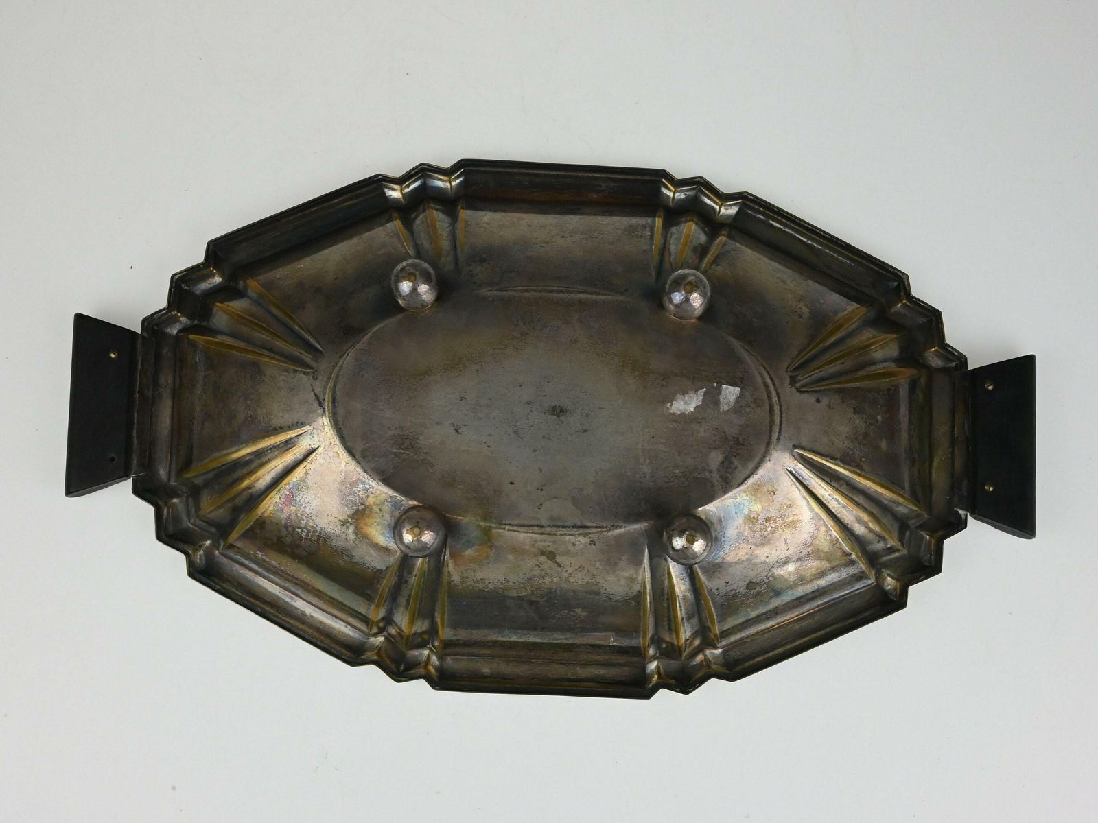 photo for sale Antique Brass Art Deco Bowl With Wooden Handles, Antique Bowl, Decorative Bowl, Brass Bowl, Art Deco, Metal Bowl, Antique Collectibles