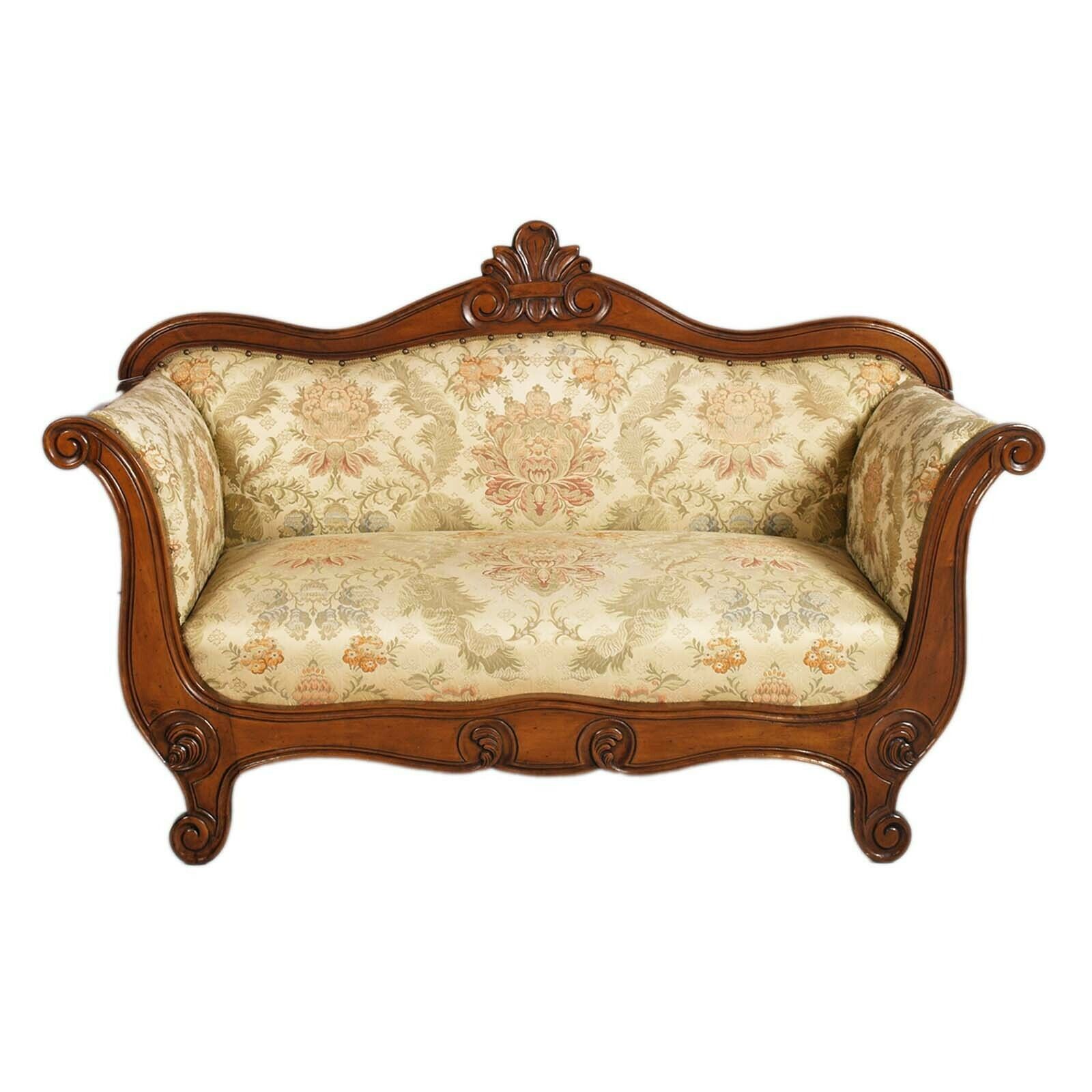 Italy Mid 20th Century Louis Philippe Sleigh Sofa In Hand Carved Walnut