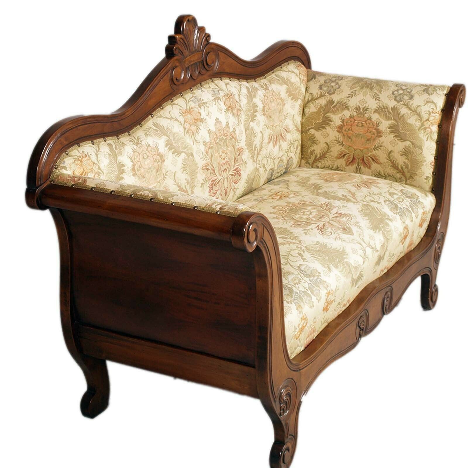 Italy Mid 20th Century Louis Philippe Sleigh Sofa In Hand Carved Walnut photo vinterior