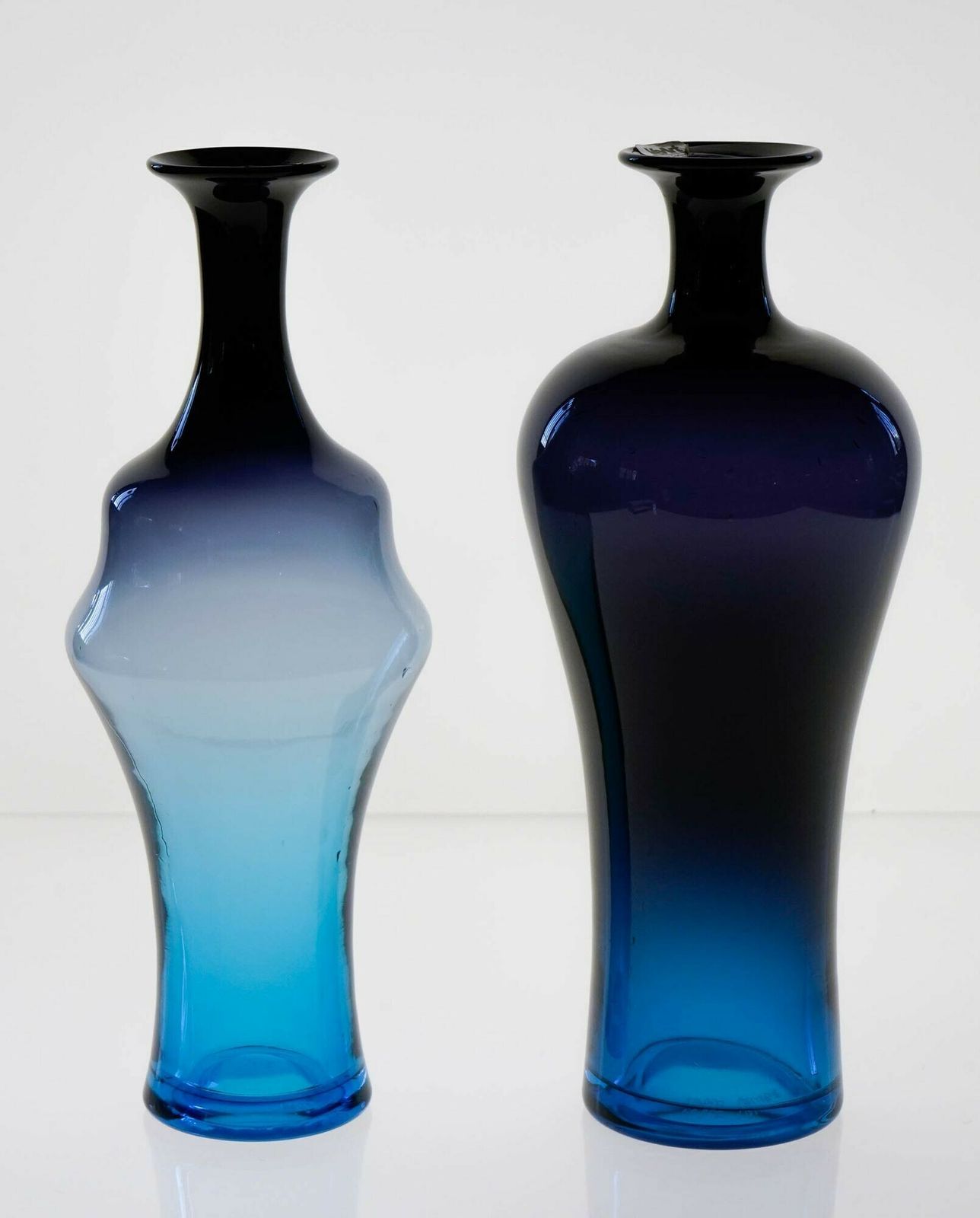 Pair Of Glass Vases. Veart Cobalto Aquamarine Fading. Paolo Venini Design.