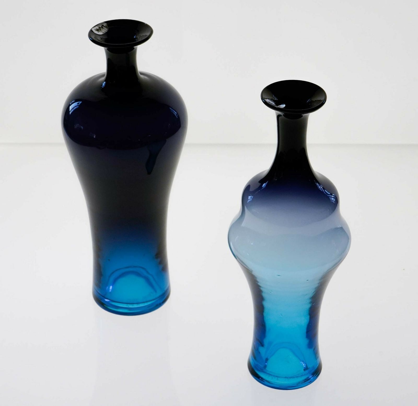 Pair Of Glass Vases. Veart Cobalto Aquamarine Fading. Paolo Venini Design. photo furniture