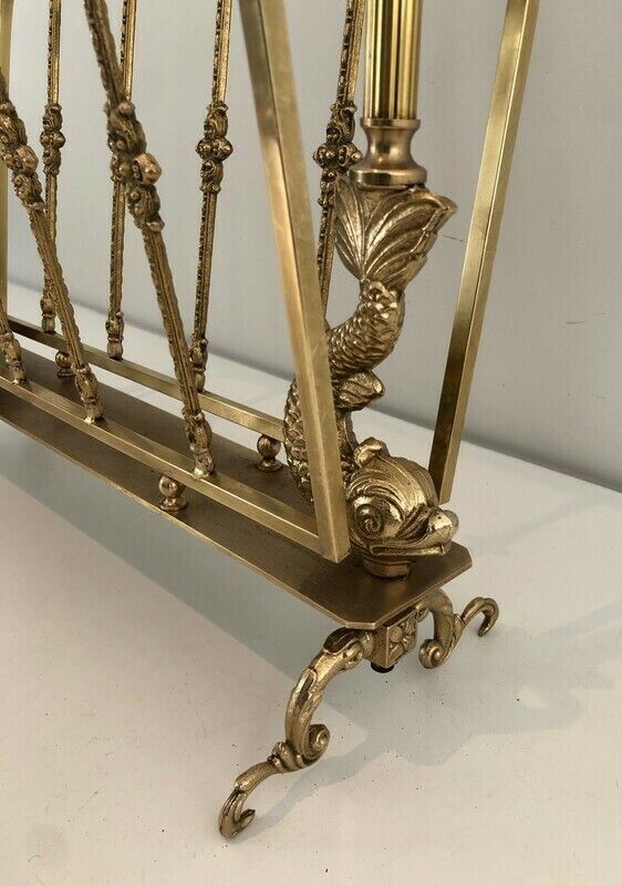 Maison Jansen. Neoclassical Style Brass Magazine Rack With Dolphin Heads. French. Circa 1940 photo buy
