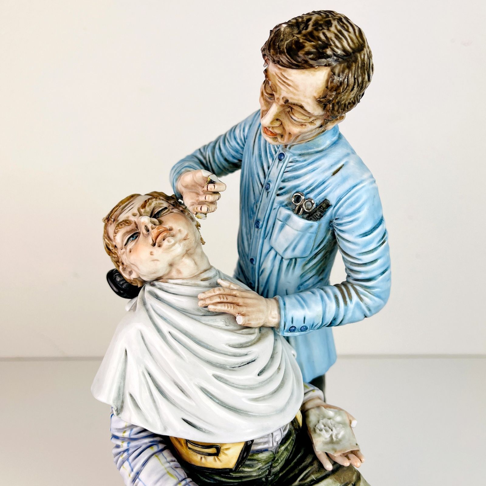 photo for sale Vintage Ceramic Sculpture Of Barber By Capodimonte Italy 1950s