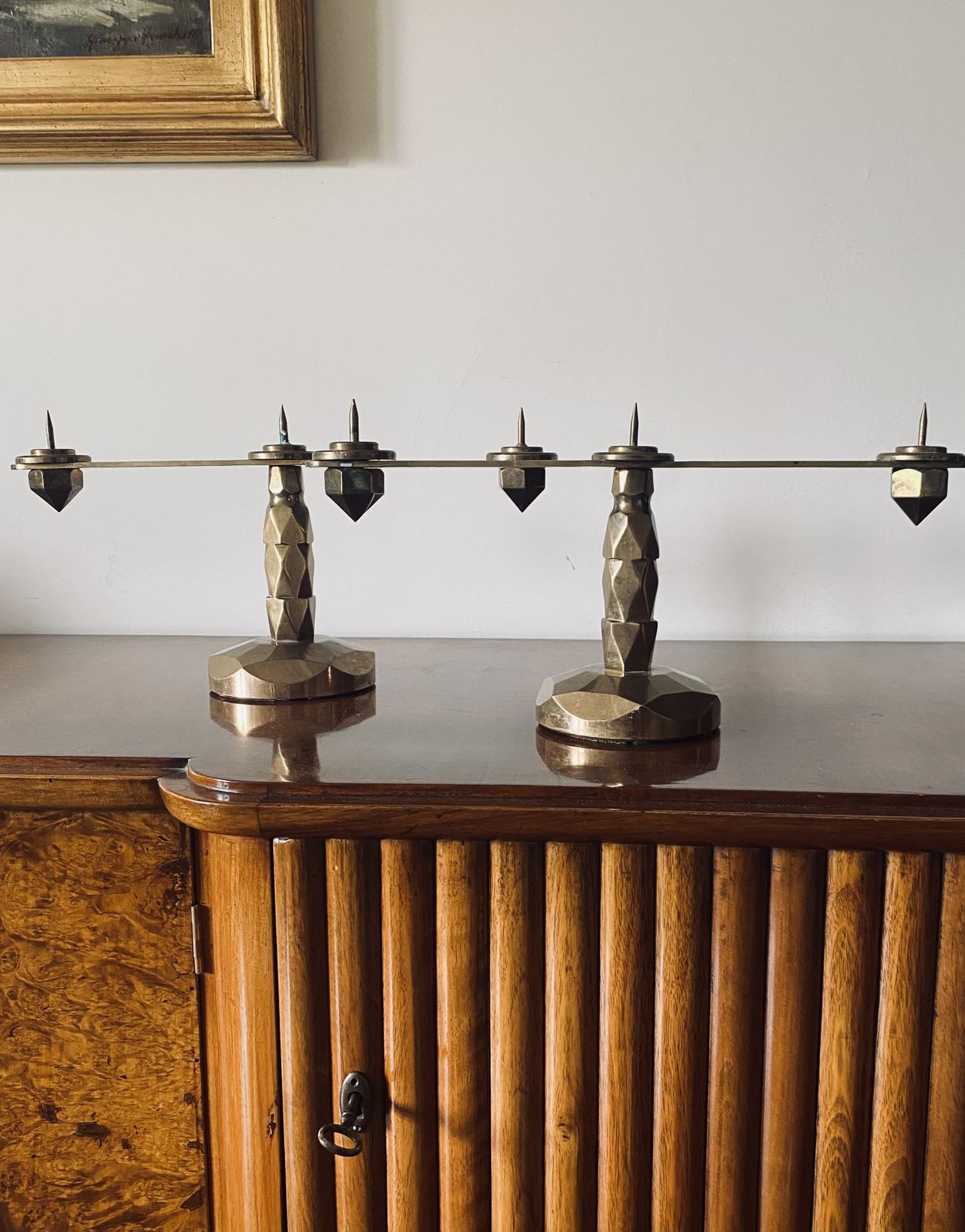 Brutalist Brass Pair Of Candle Holders, France 1970 photo furniture
