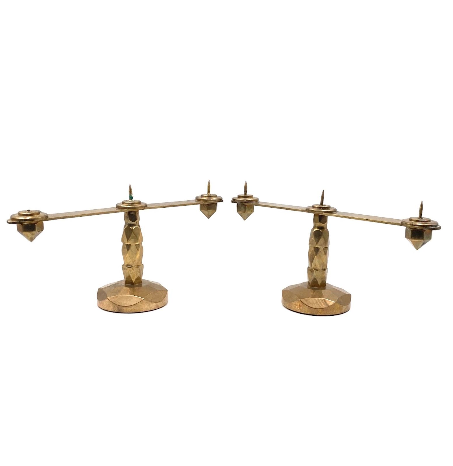 photo furniture Brutalist Brass Pair Of Candle Holders, France 1970