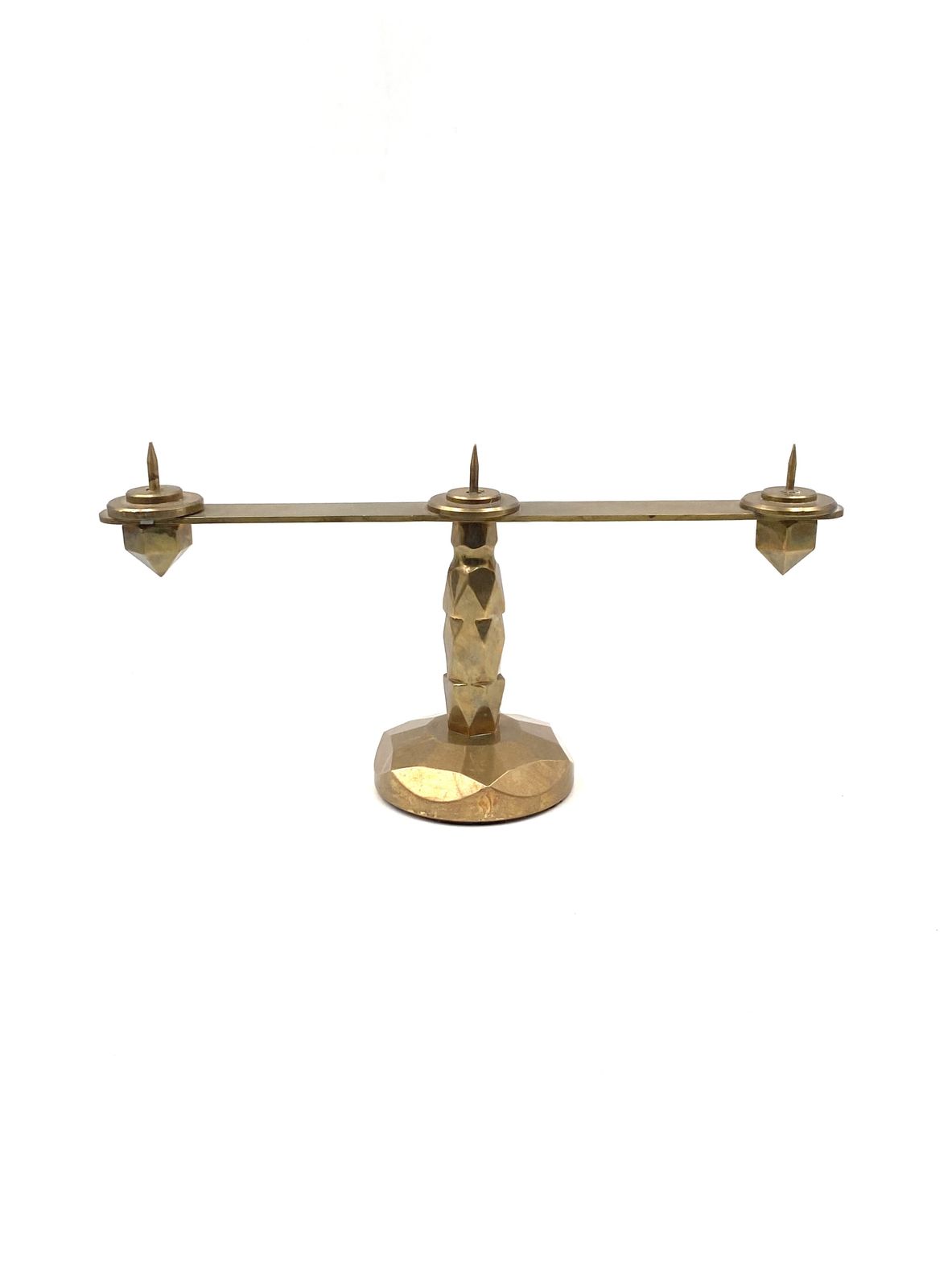 Home Decor Brutalist Brass Pair Of Candle Holders, France 1970 photo