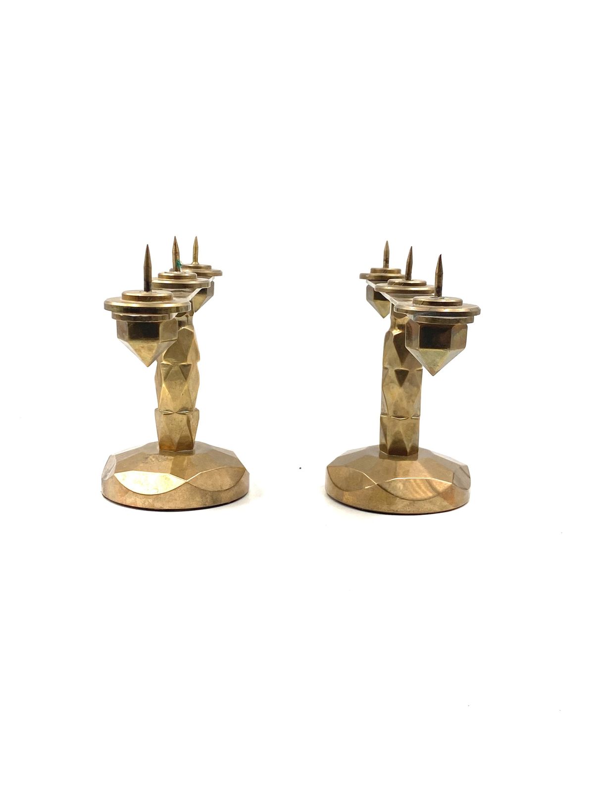 photo vinterior Brutalist Brass Pair Of Candle Holders, France 1970