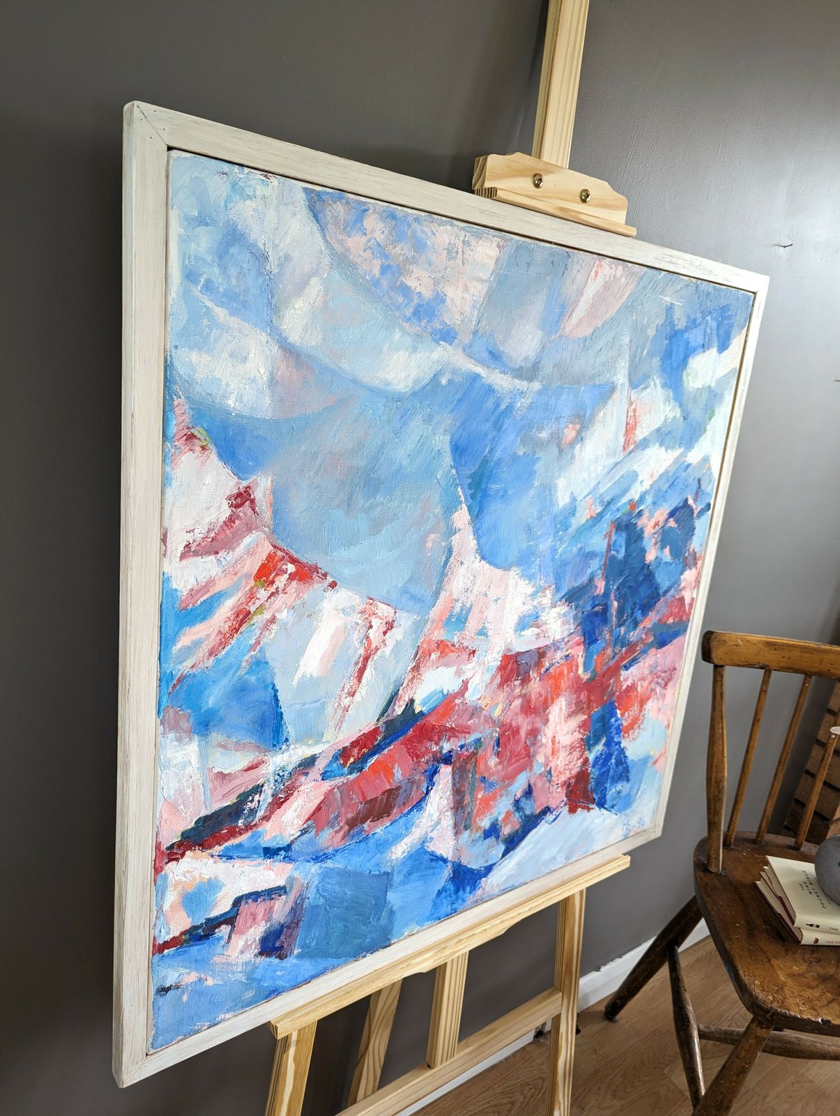 Blue & Red  Oil Painting, 1990s photo for sale
