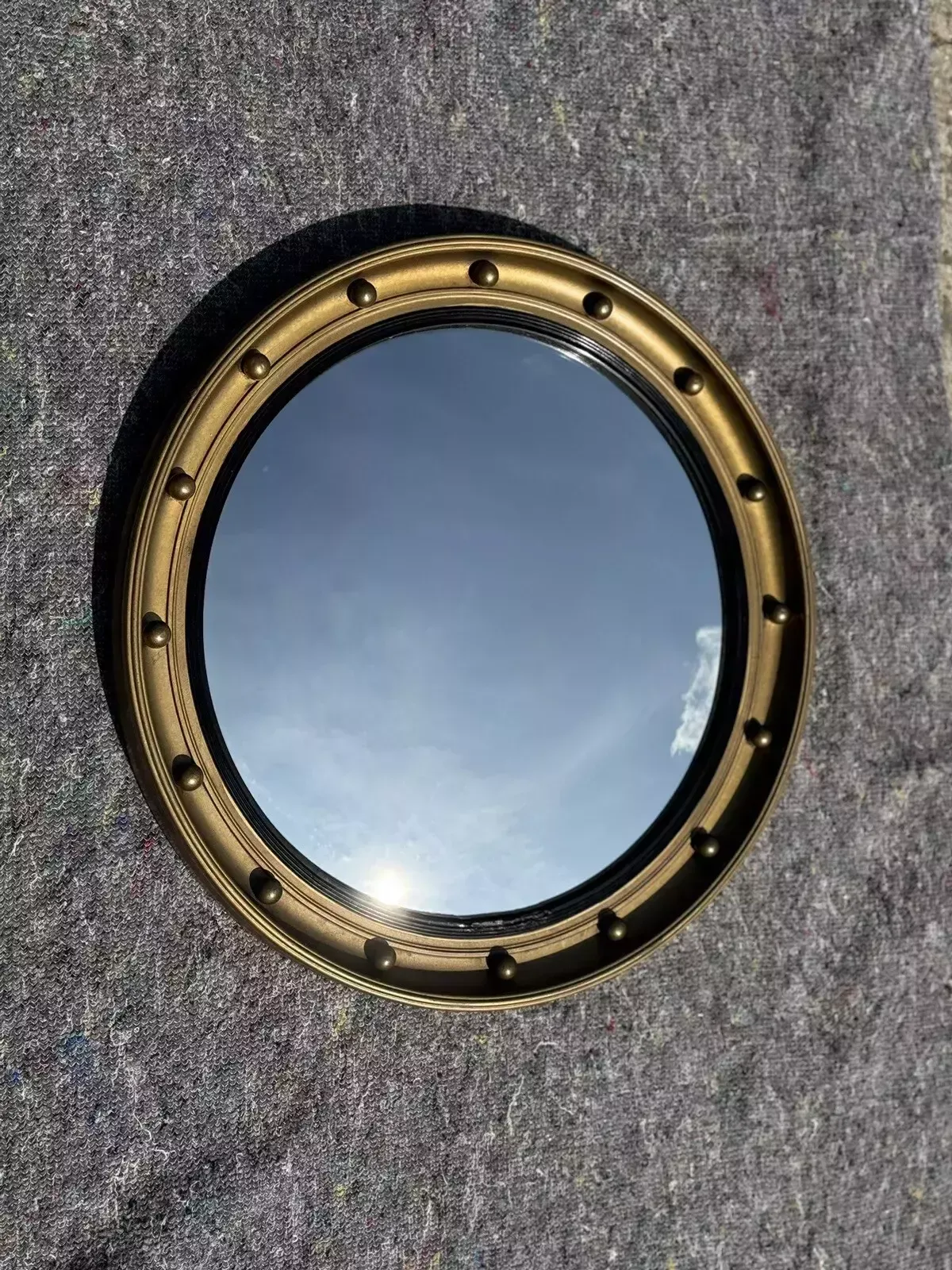 Antique 1920's Convex Gold Giltwood Bevelled Mirror photo for sale