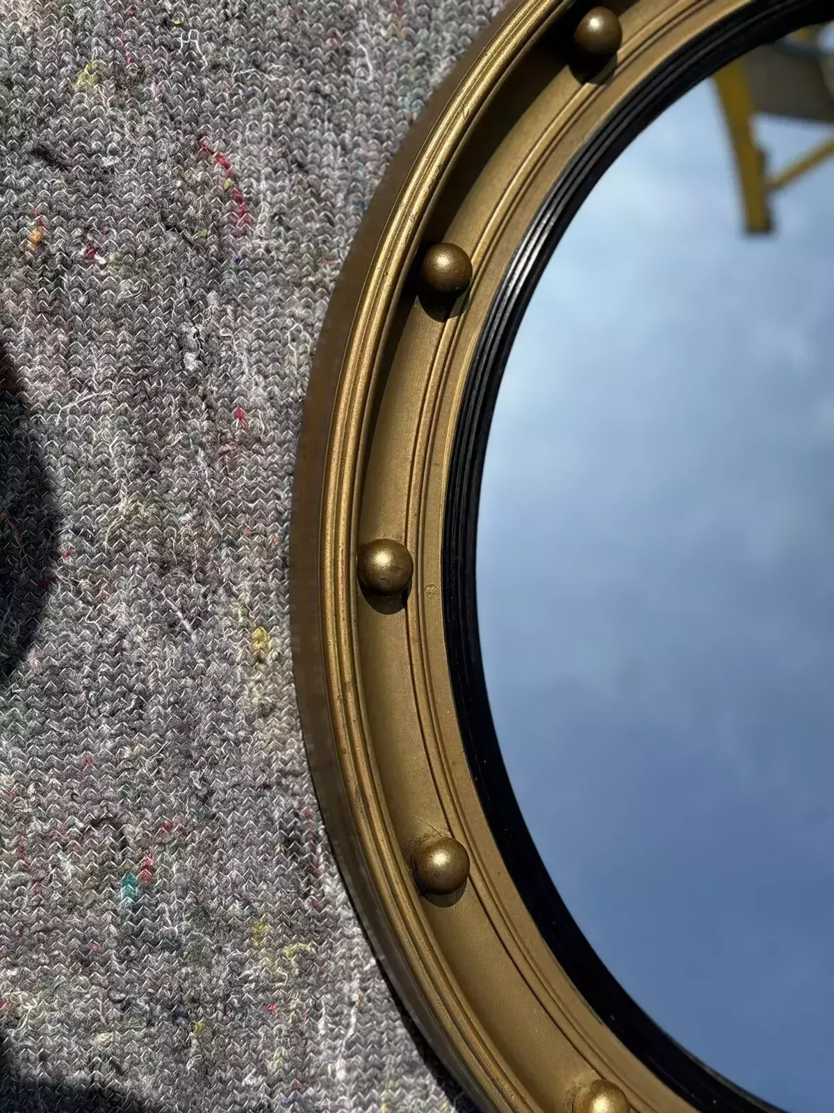 Antique 1920's Convex Gold Giltwood Bevelled Mirror photo vintage