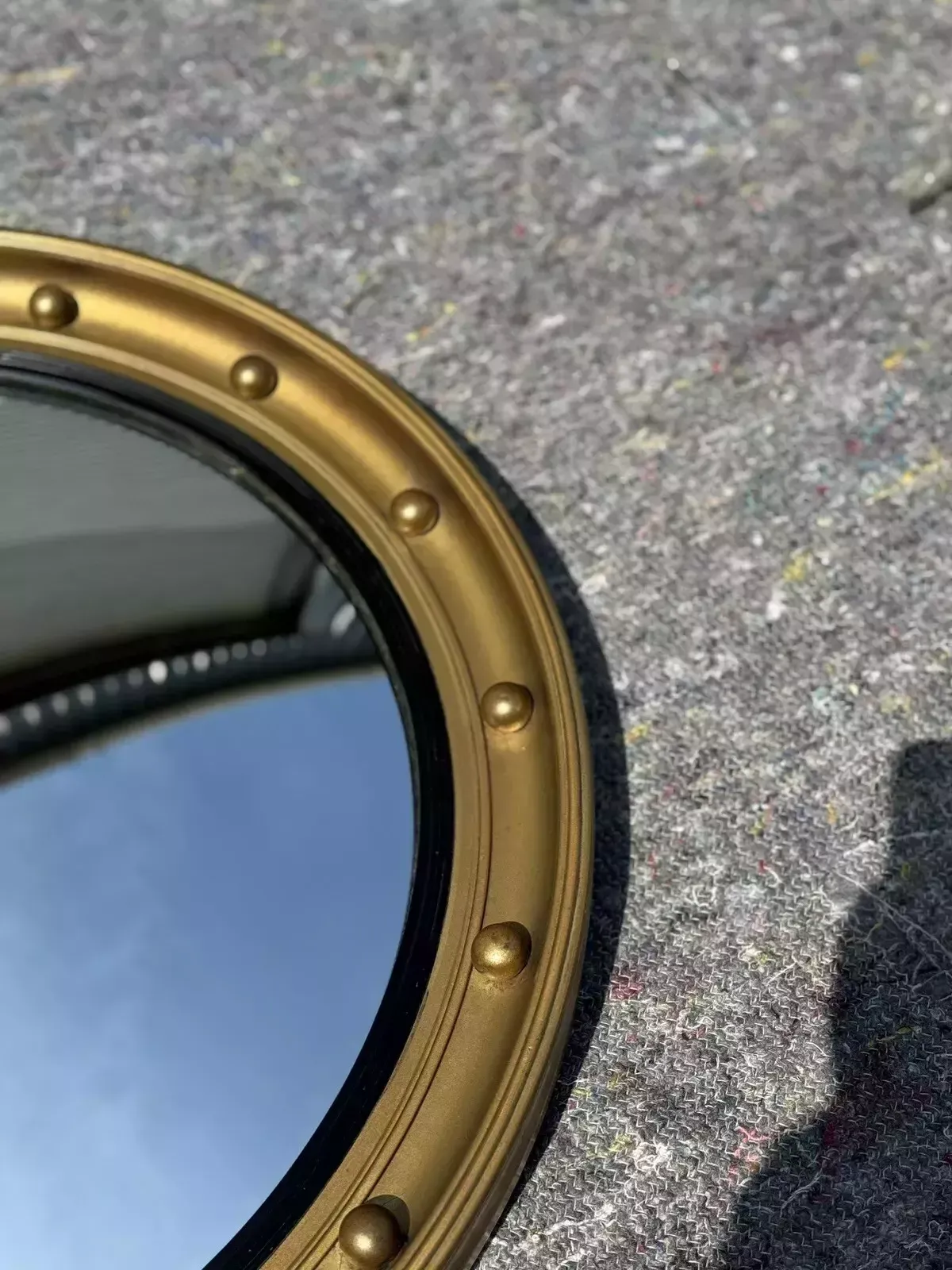 photo for sale Antique 1920's Convex Gold Giltwood Bevelled Mirror