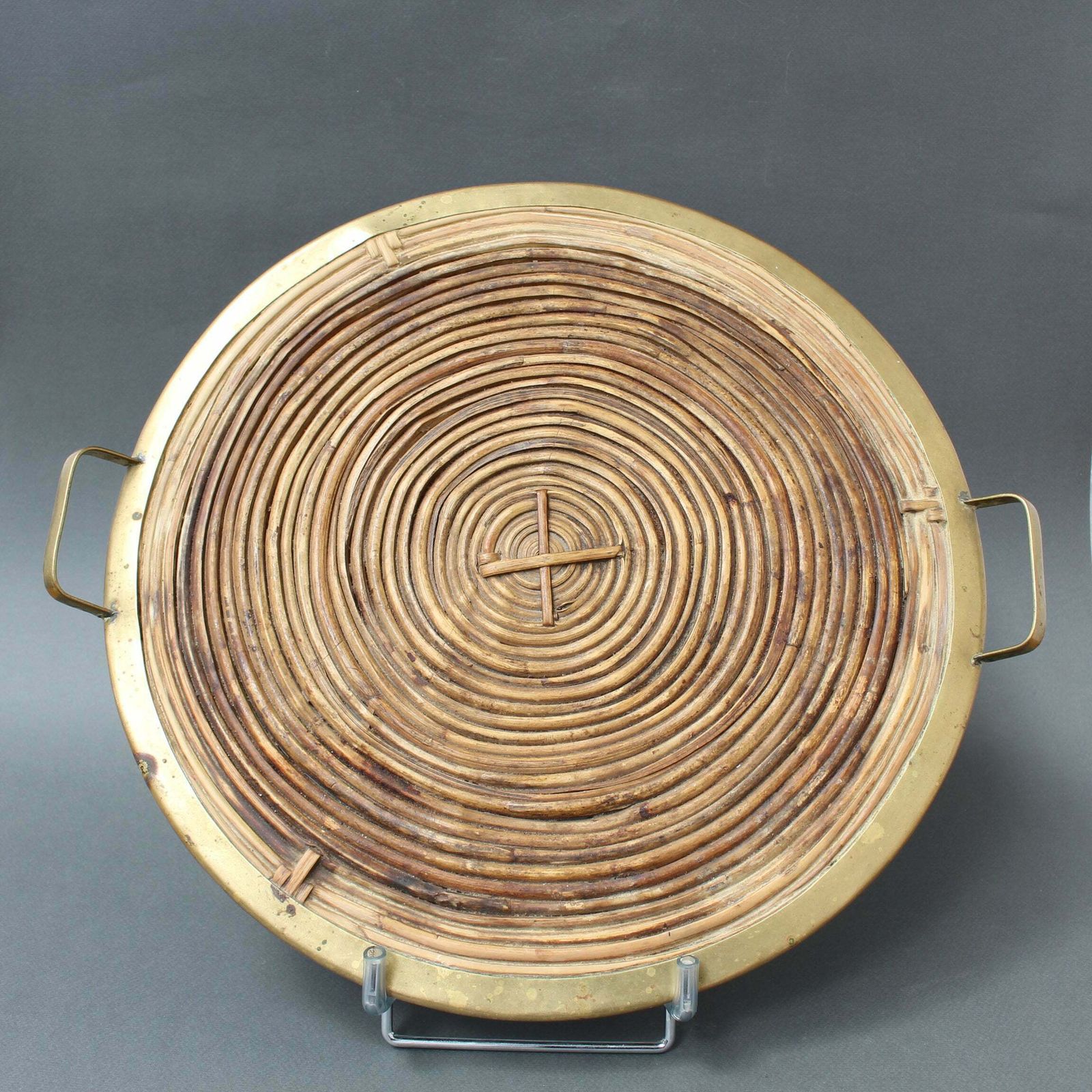 Rattan Tray With Brass Trim In The Style Of Gabriella Crespi (Circa 1970s)
