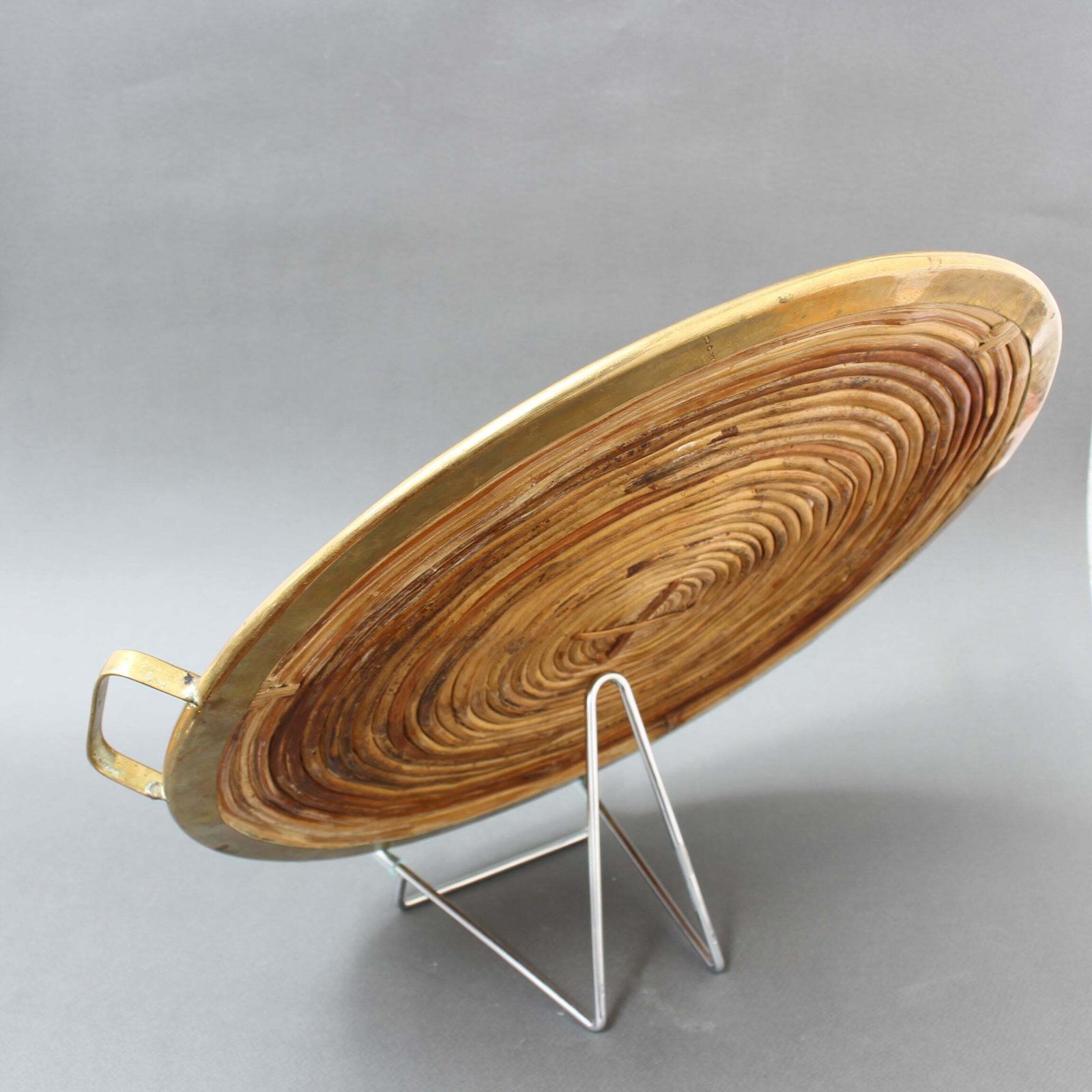 Rattan Tray With Brass Trim In The Style Of Gabriella Crespi (Circa 1970s) photo vinterior