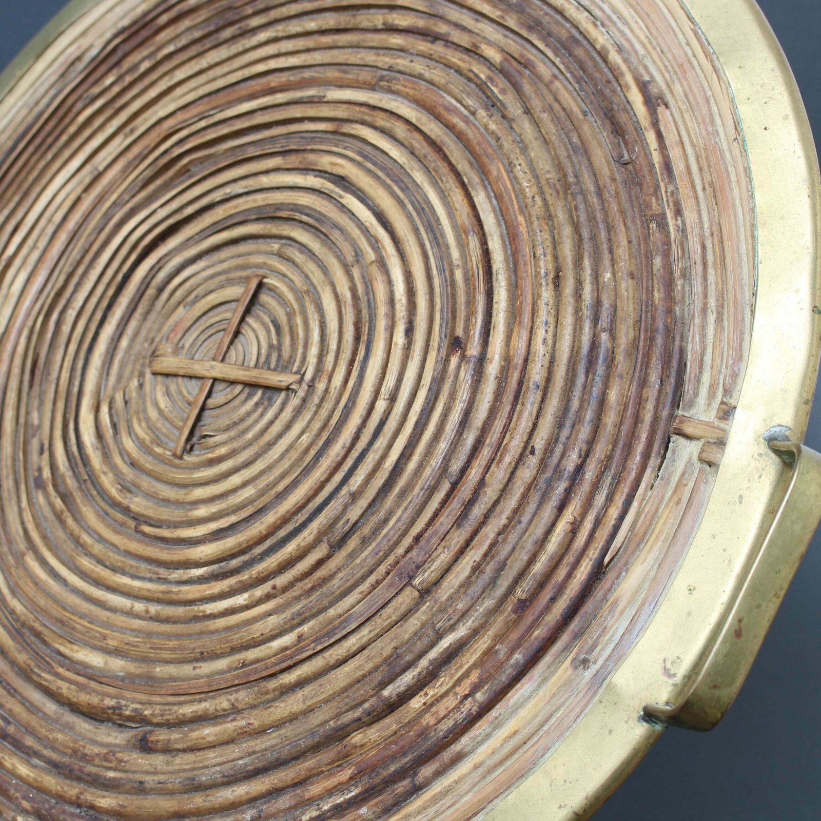 photo for sale Rattan Tray With Brass Trim In The Style Of Gabriella Crespi (Circa 1970s)