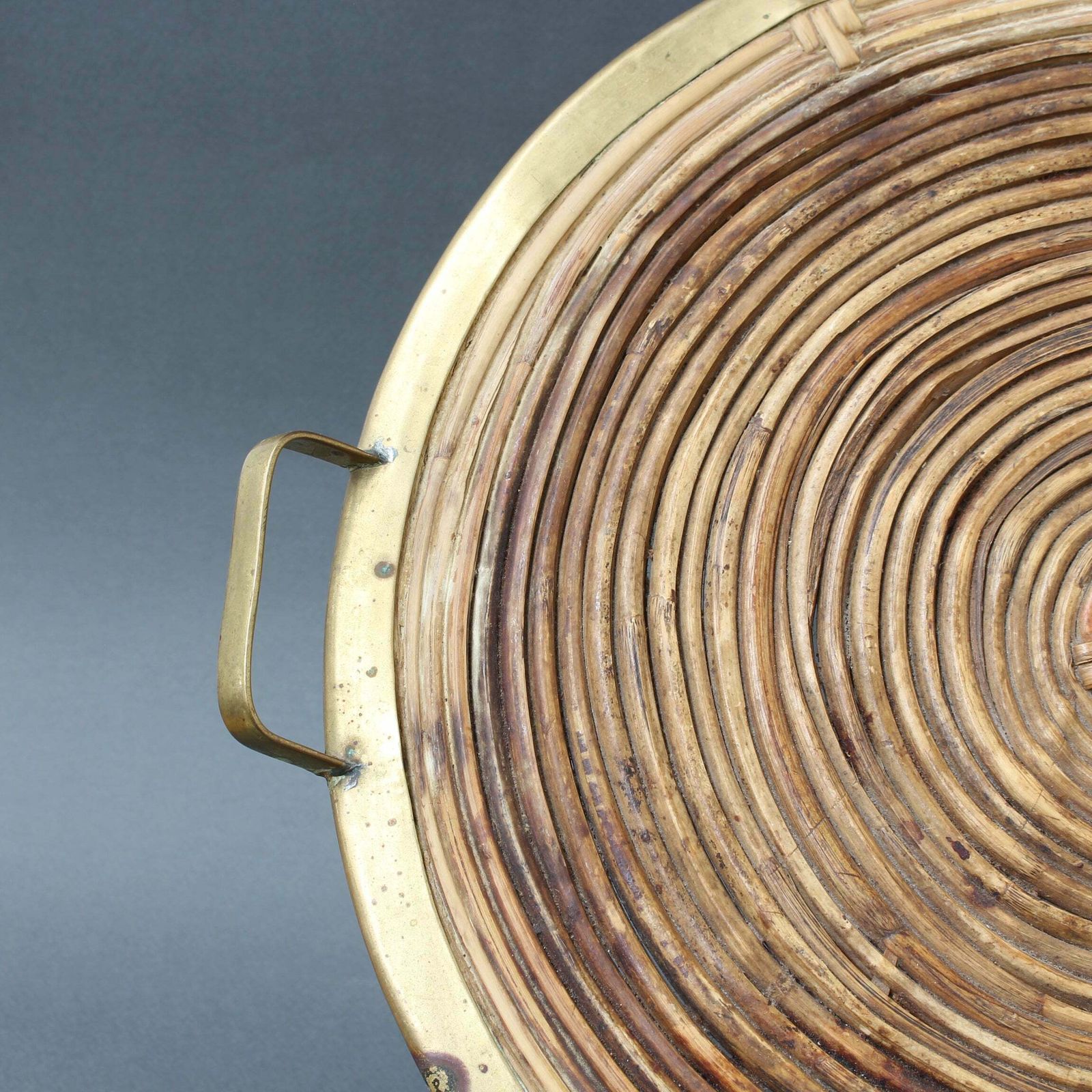 Home Decor Rattan Tray With Brass Trim In The Style Of Gabriella Crespi (Circa 1970s) photo