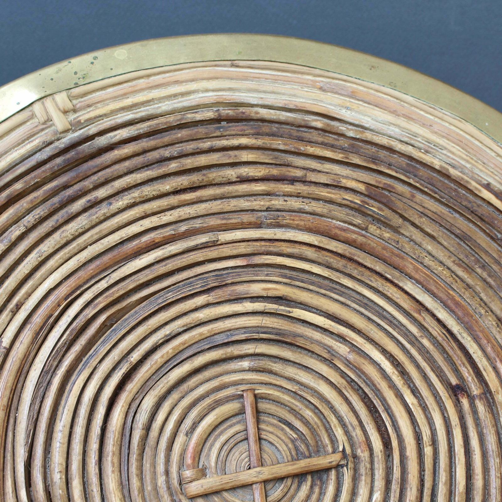 photo buy Rattan Tray With Brass Trim In The Style Of Gabriella Crespi (Circa 1970s)