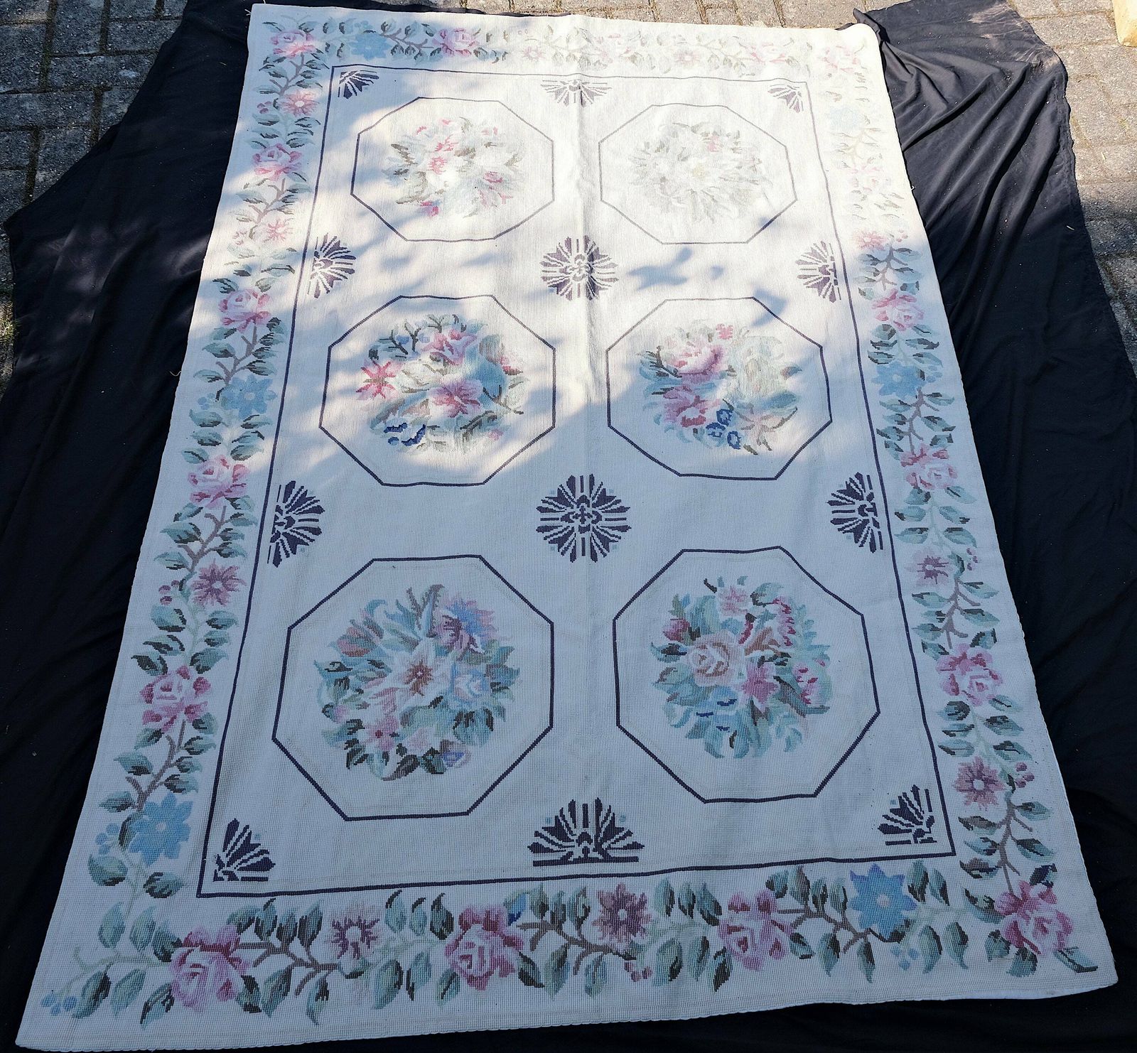 Needlepoint Rug, French Floor Covering, Farmhouse Decor