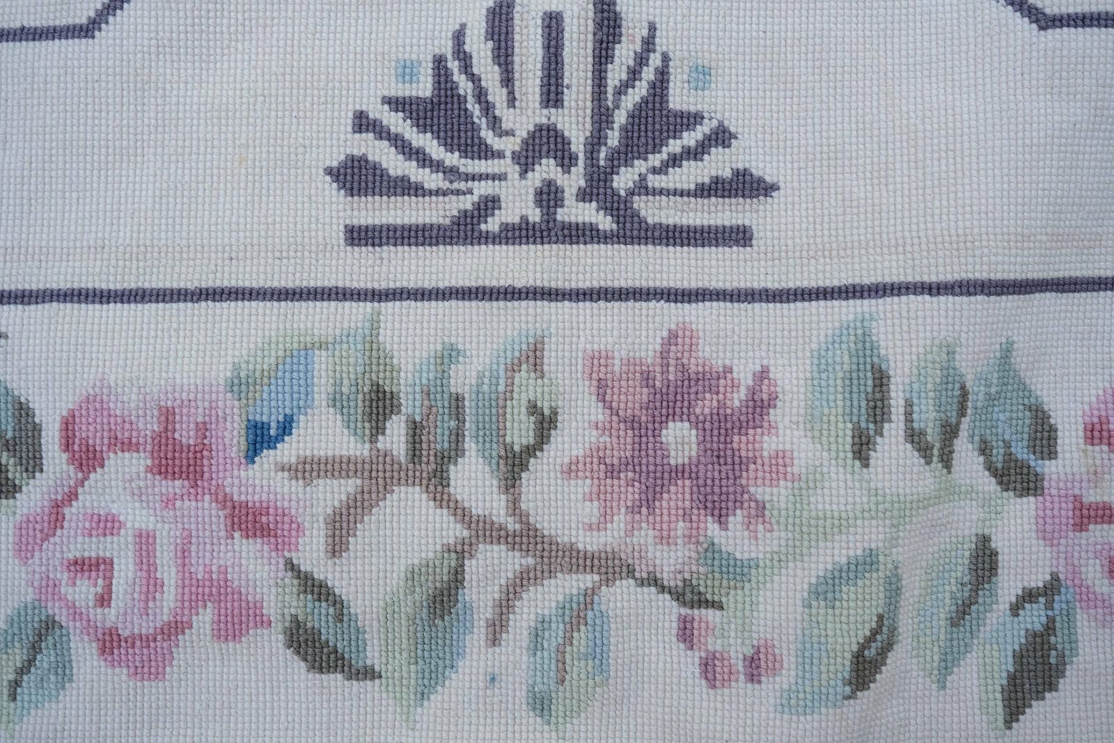Needlepoint Rug, French Floor Covering, Farmhouse Decor photo vintage
