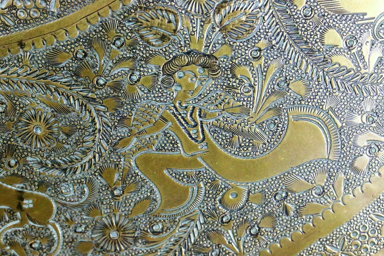 Antique Brass Indian Tray Wall Hanging Hindu Garuda Figure Decoration And Heavy photo vinterior