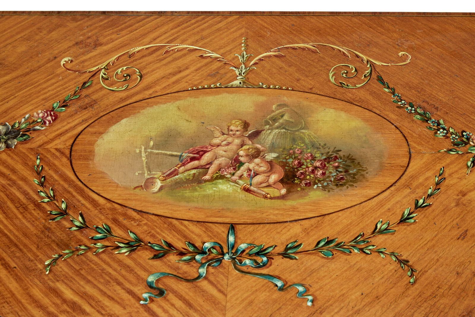 19th Century Sheraton Revival Satinwood Inlaid And Painted Cabinet photo for sale