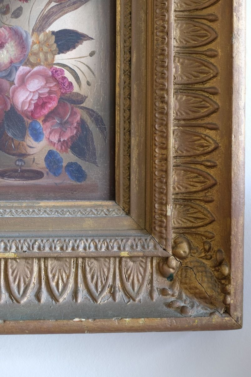 English School Oil On Board Still Life Of Garden Flowers photo Art