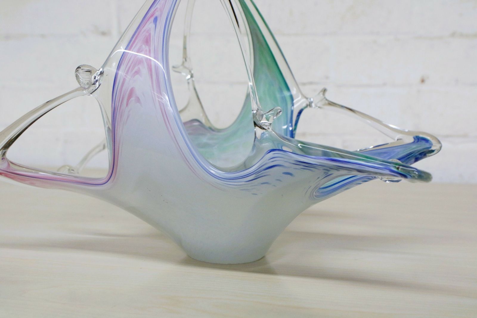 Large Murano Glass Bowl Freeform Deep Shaped Italian Organic Mid Century Modern Mcm photo vintage