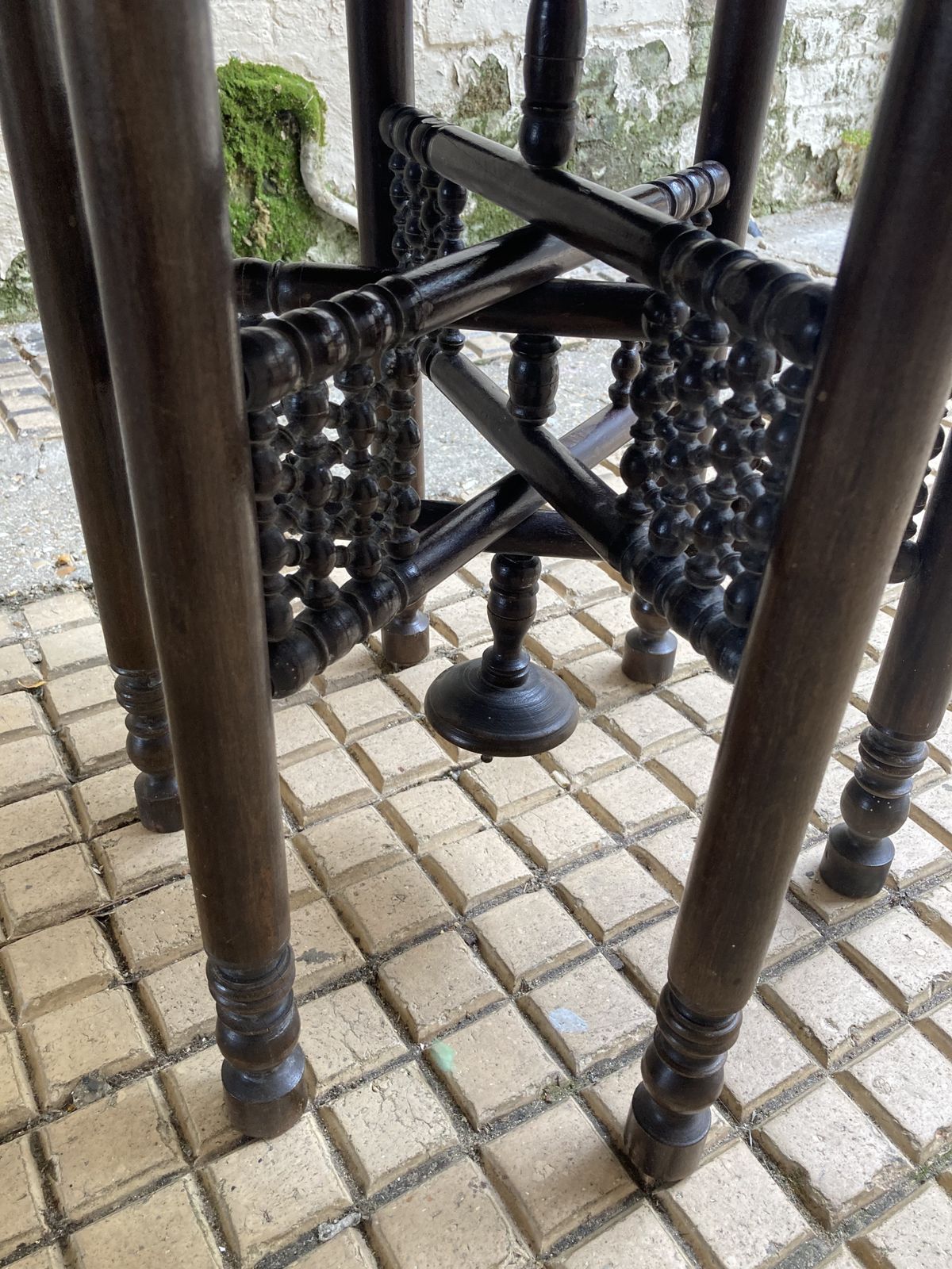19thc Middle Eastern Carved And Turned Occasional Table With Brass Worked Top photo 245.0