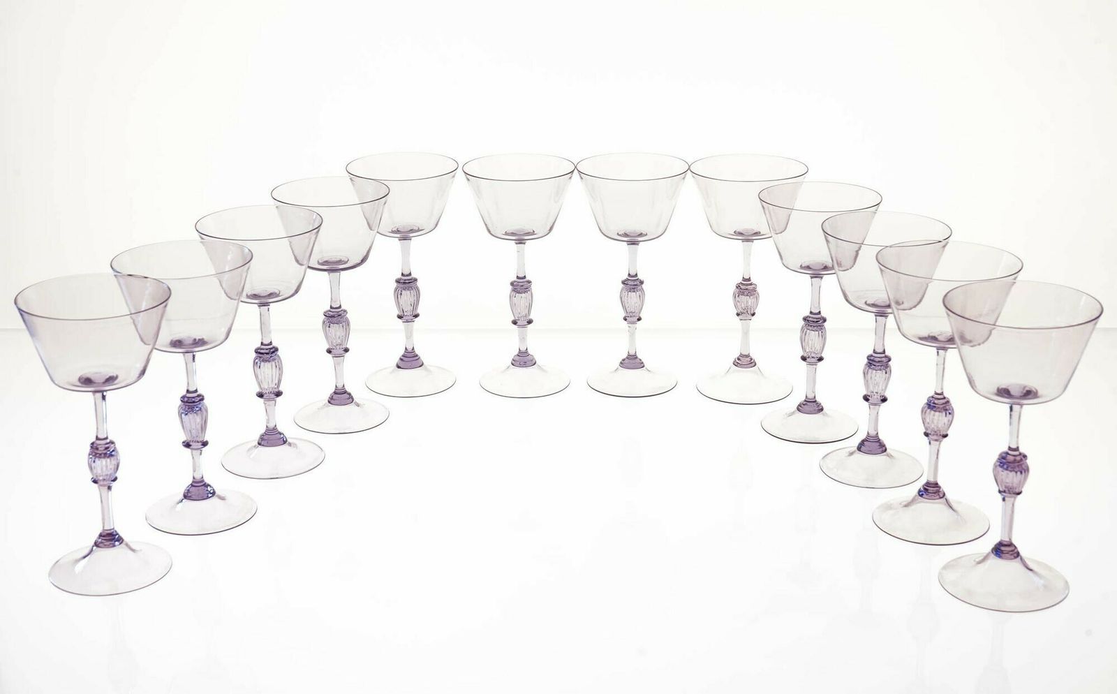 3600.0 Twelve Cenedese Wine Glass Set, Cyclamen Colour. Murano Glass. Masterpieces photo