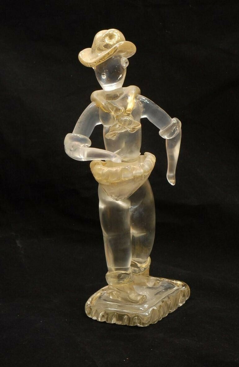 photo furniture Ercole Barovier Murano Seminatore Clear Massiccio Glass Gold Applications, 1930